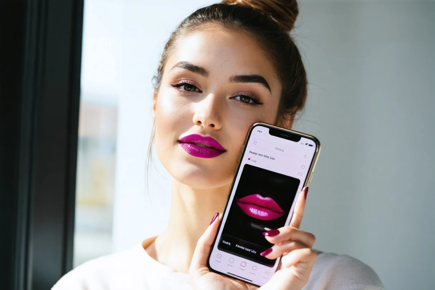 Lumeglint AR beauty try-on — photorealistic shade rendering on smartphone